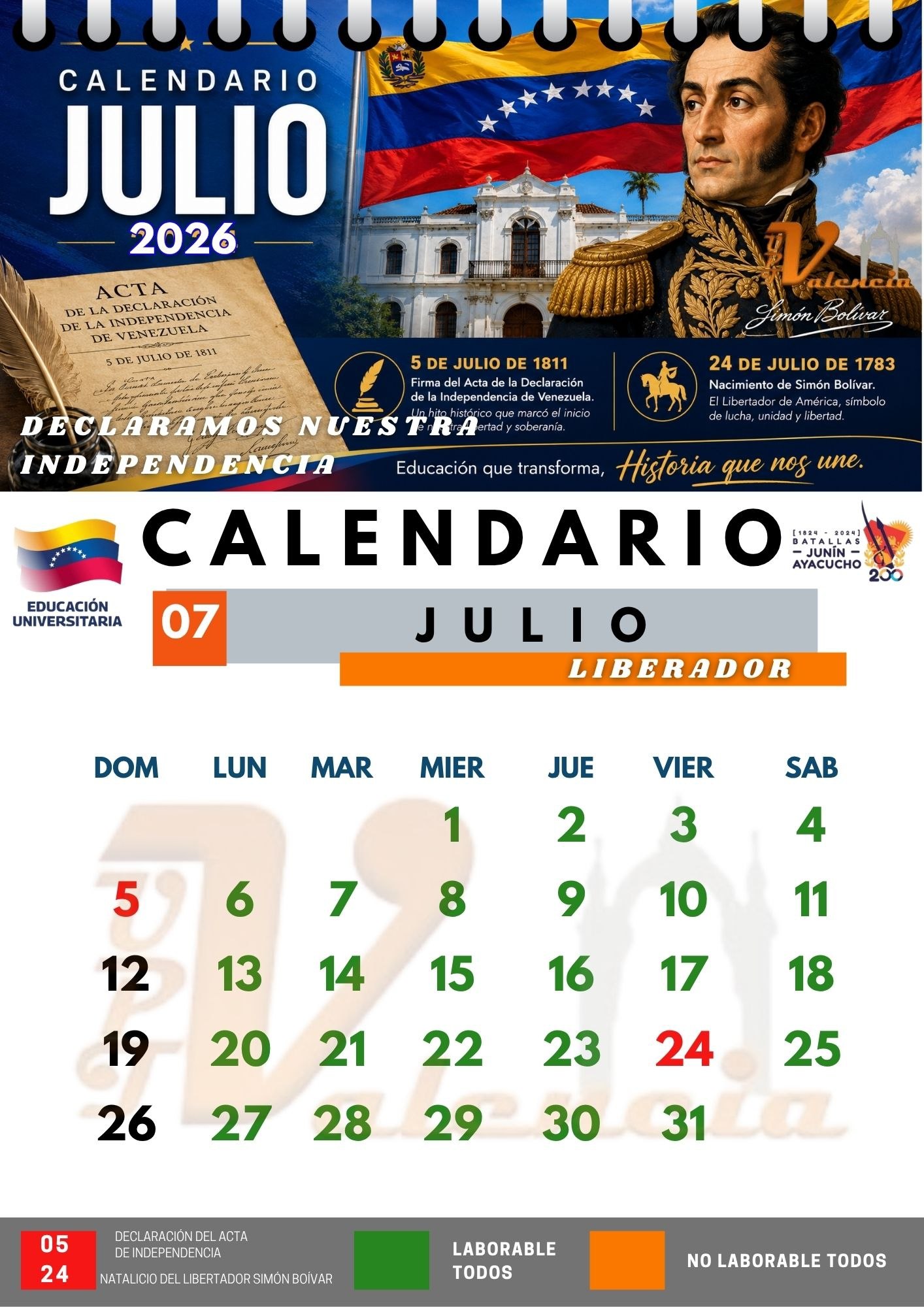 Calendario julio 2026